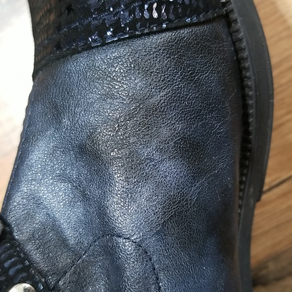 FRANCE MODE On Trend Blue Gray Black Mixed Media Booties with Straps - Picture 15 of 15